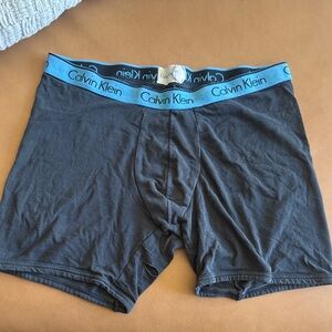 Calvin Klein Men's Gray Boxer Briefs with Blue Waistband